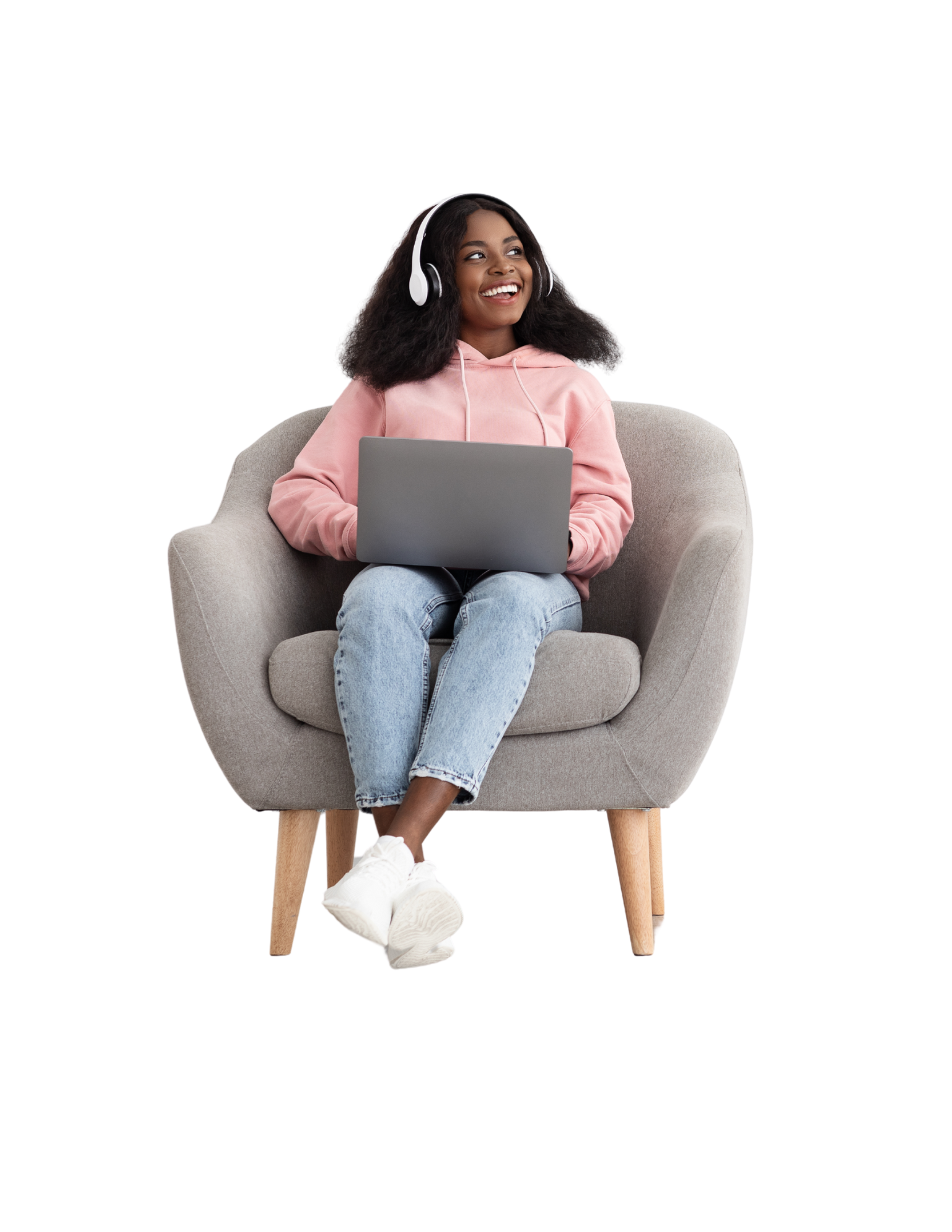 Student learning online with headphones and laptop